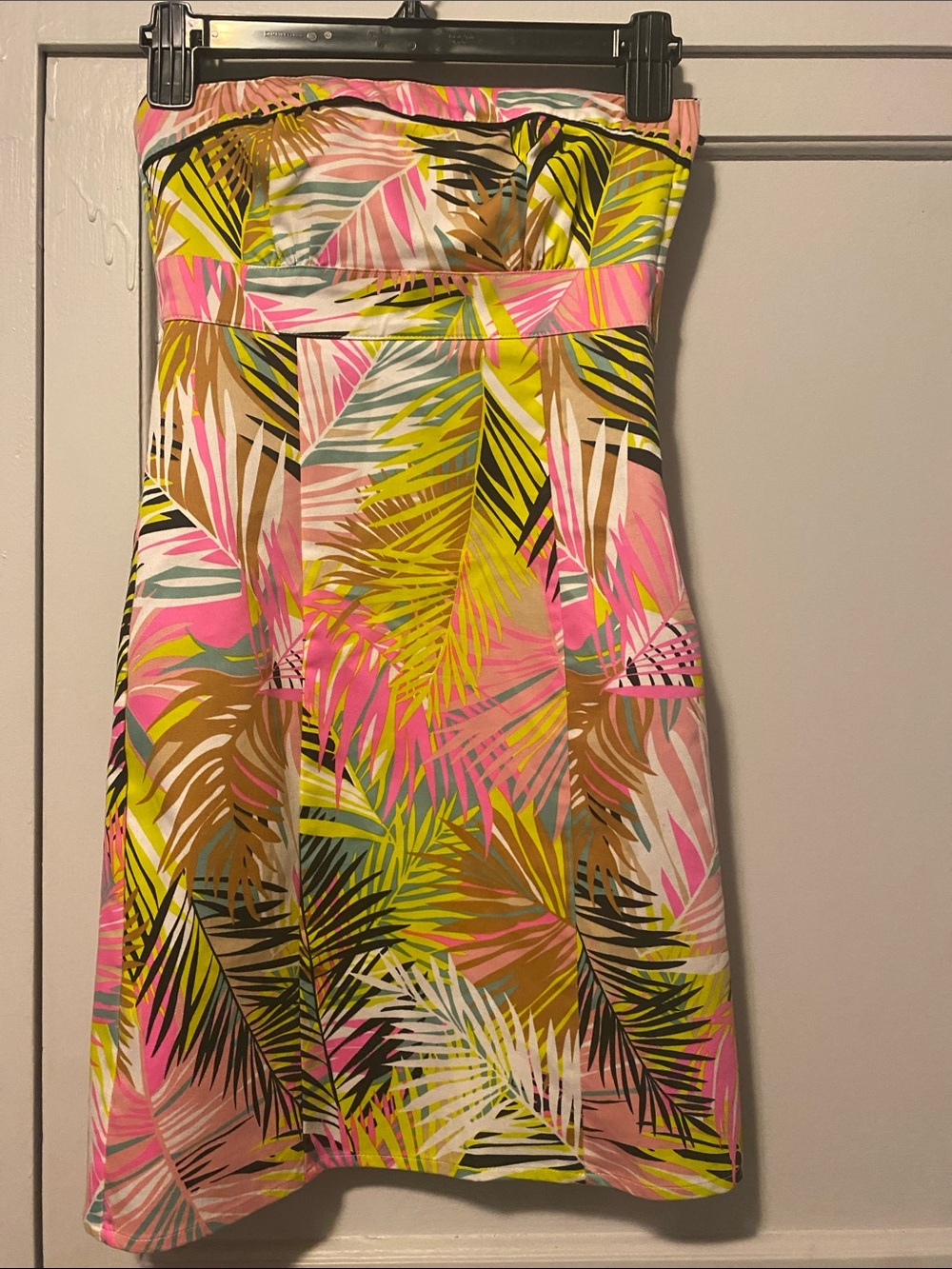 H&M Strapless Tropical Palm Leaf Dress in Pink and Green